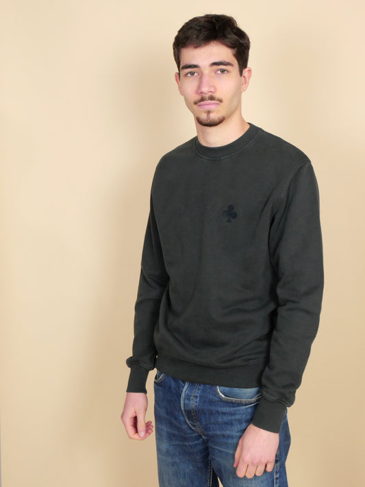 sweat-shirt noir vintage trèfle noir brodé 