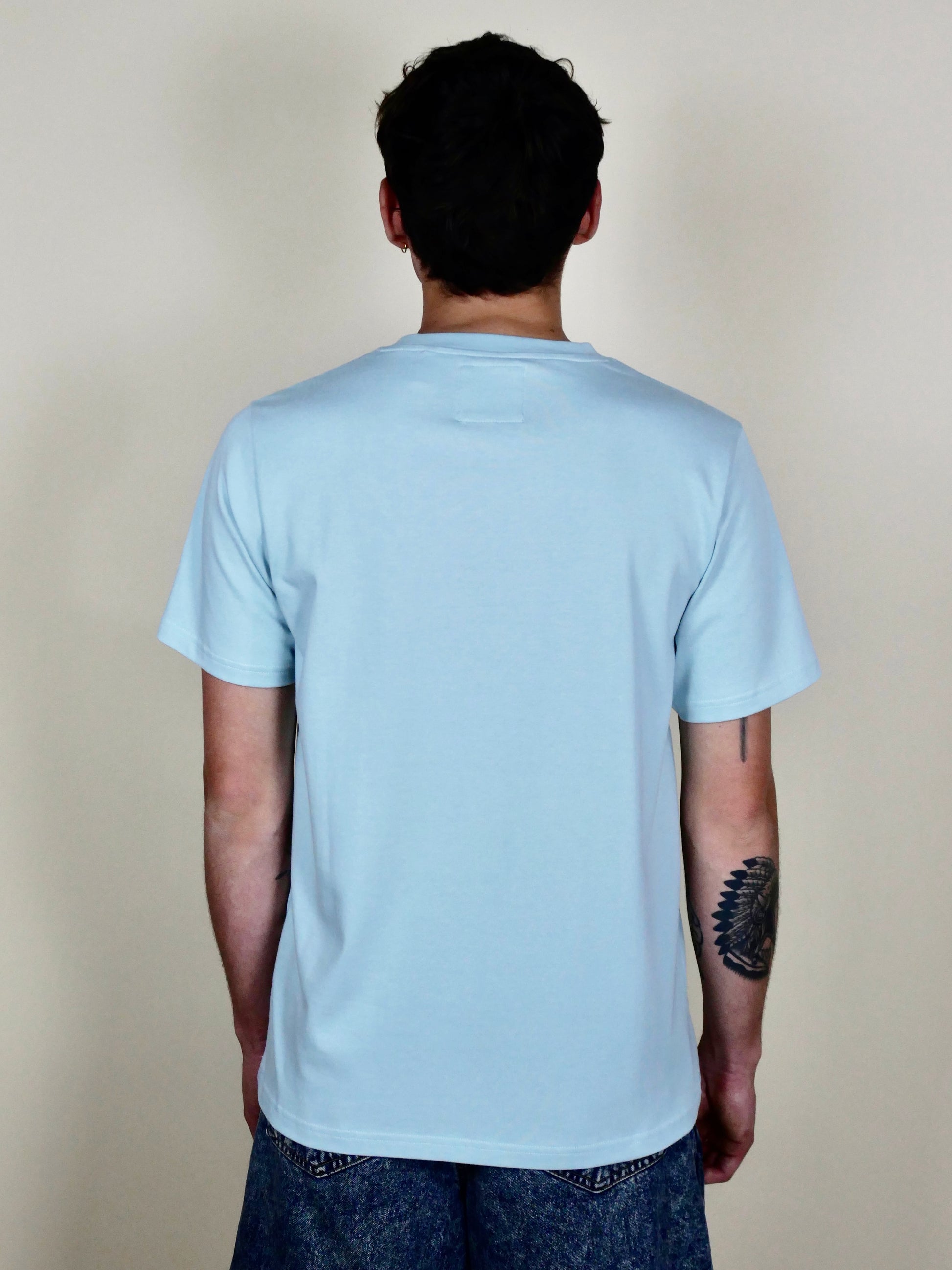 monsieurbarr t-shirt bleu ciel trèfle brodé turquoise 