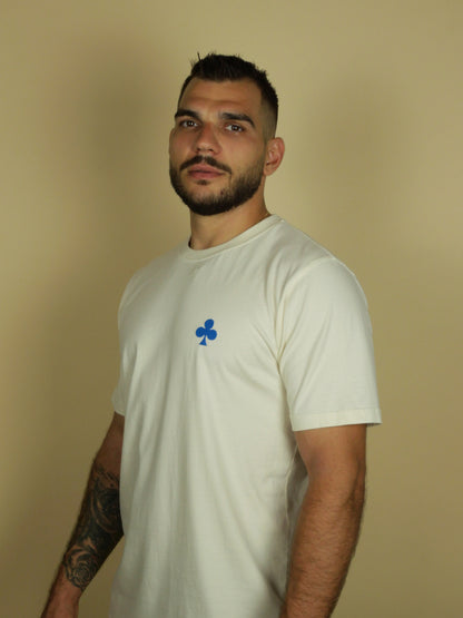 T-shirt Coton Naturel Trèfle Brodé Bleu
