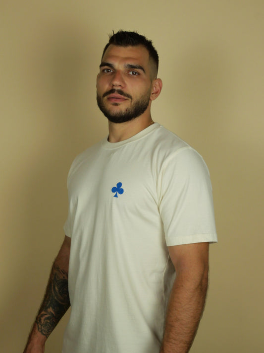 T-shirt Coton Naturel Trèfle Brodé Bleu