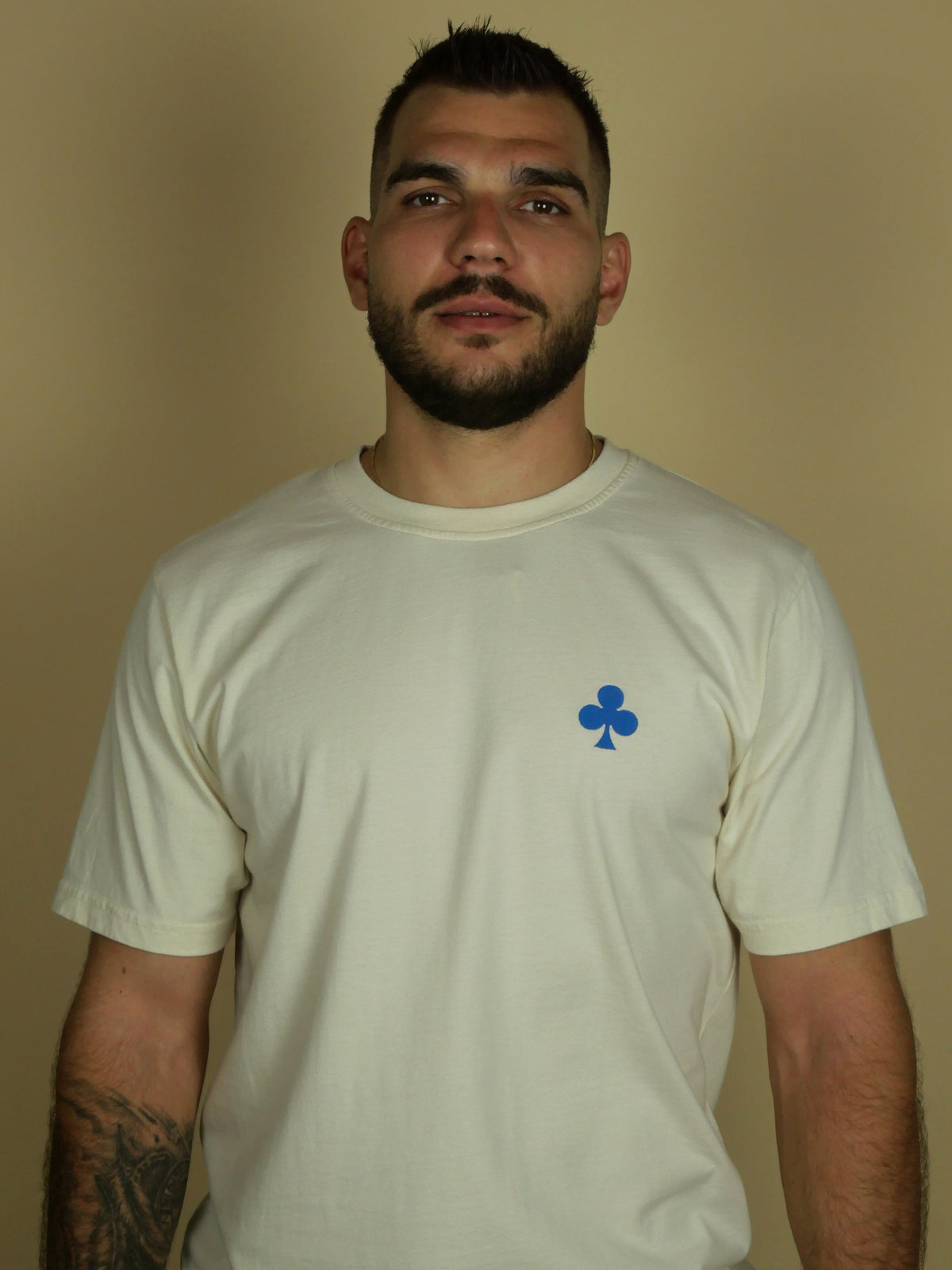 T-shirt Coton Naturel Trèfle Brodé Bleu