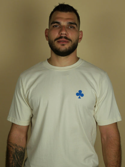 T-shirt Coton Naturel Trèfle Brodé Bleu