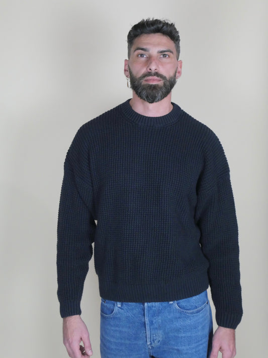 Pull en maille gaufrée bleu marine