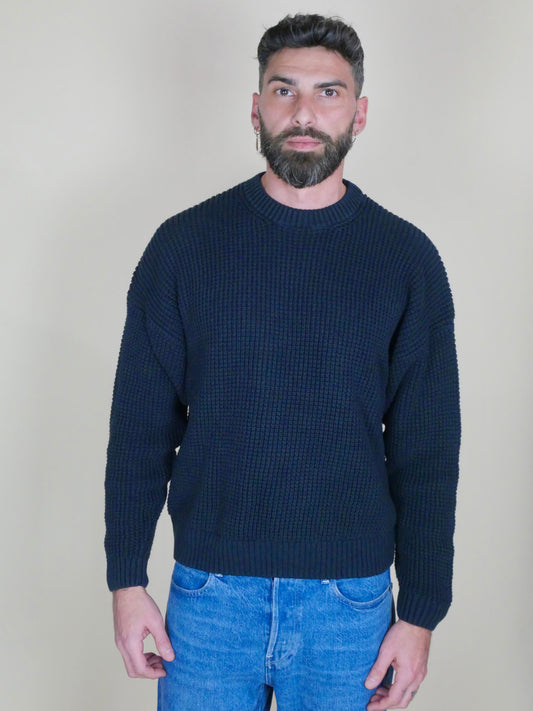 pull waffle en maille gaufrée bleu marine