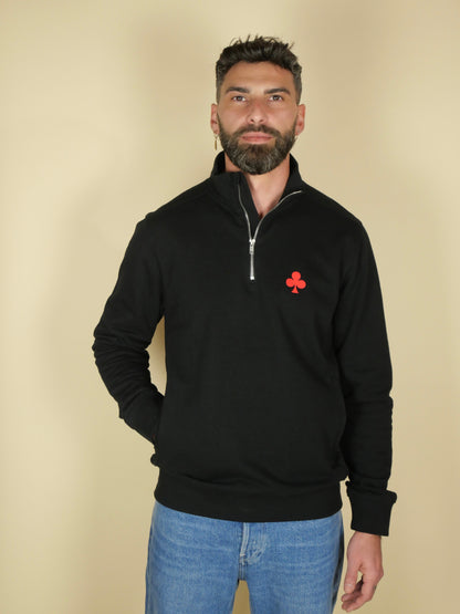 monsieurbarr quarter zip noir Trèfle brodé rouge 