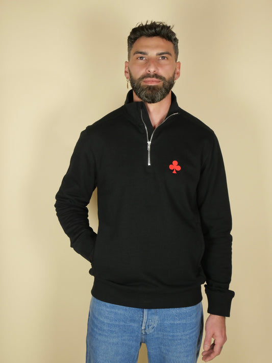 monsieurbarr quarter zip noir Trèfle brodé rouge 