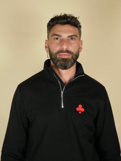 monsieurbarr quarter zip noir Trèfle brodé rouge 