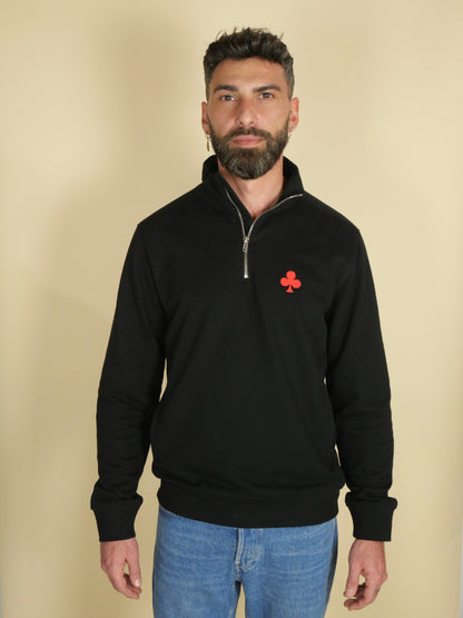 monsieurbarr quarter zip noir Trèfle brodé rouge mat
