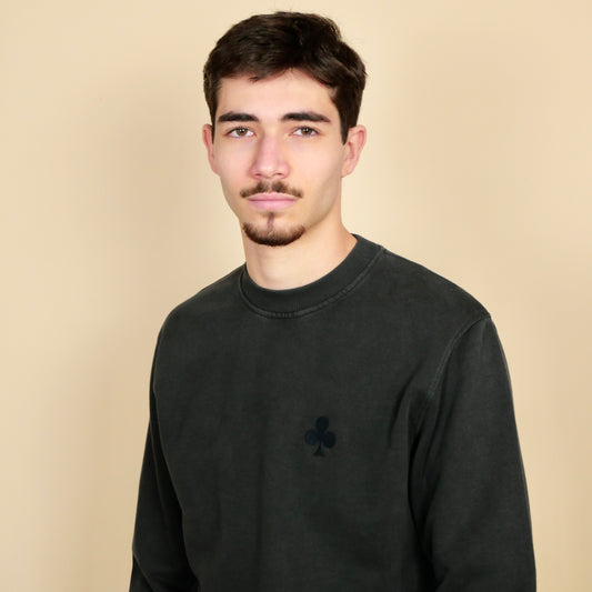 SWEATSHIRT NOIR VINTAGETRÈFLE BRODÉ NOIR 