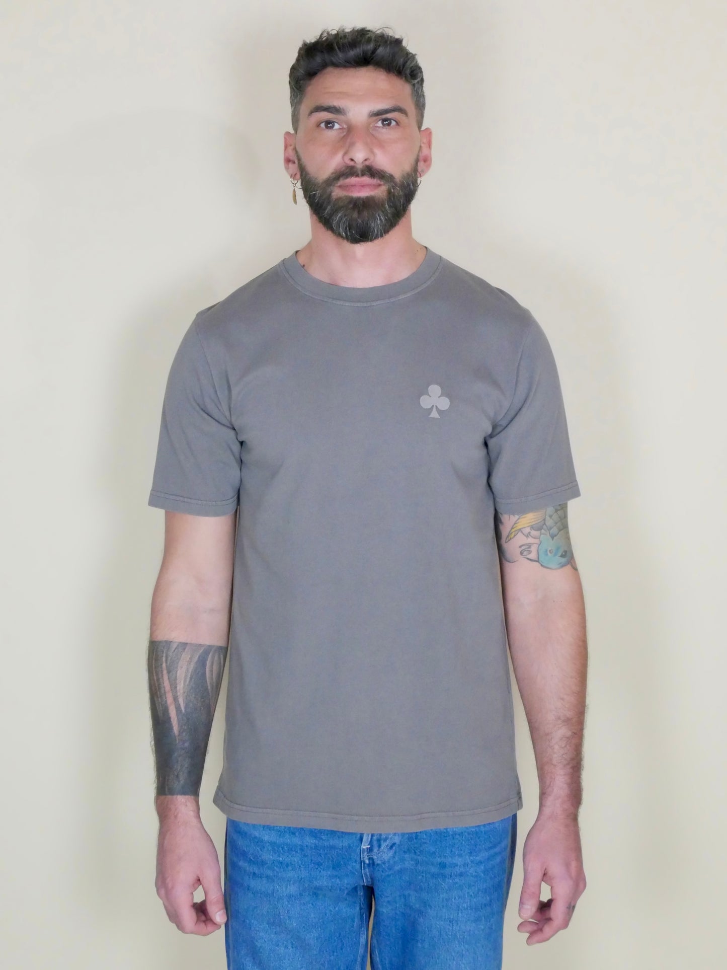 monsieurbarr t-shirt Pigment Grey unisexe, coton bio épais 240 GSM avec rendu vintage unique