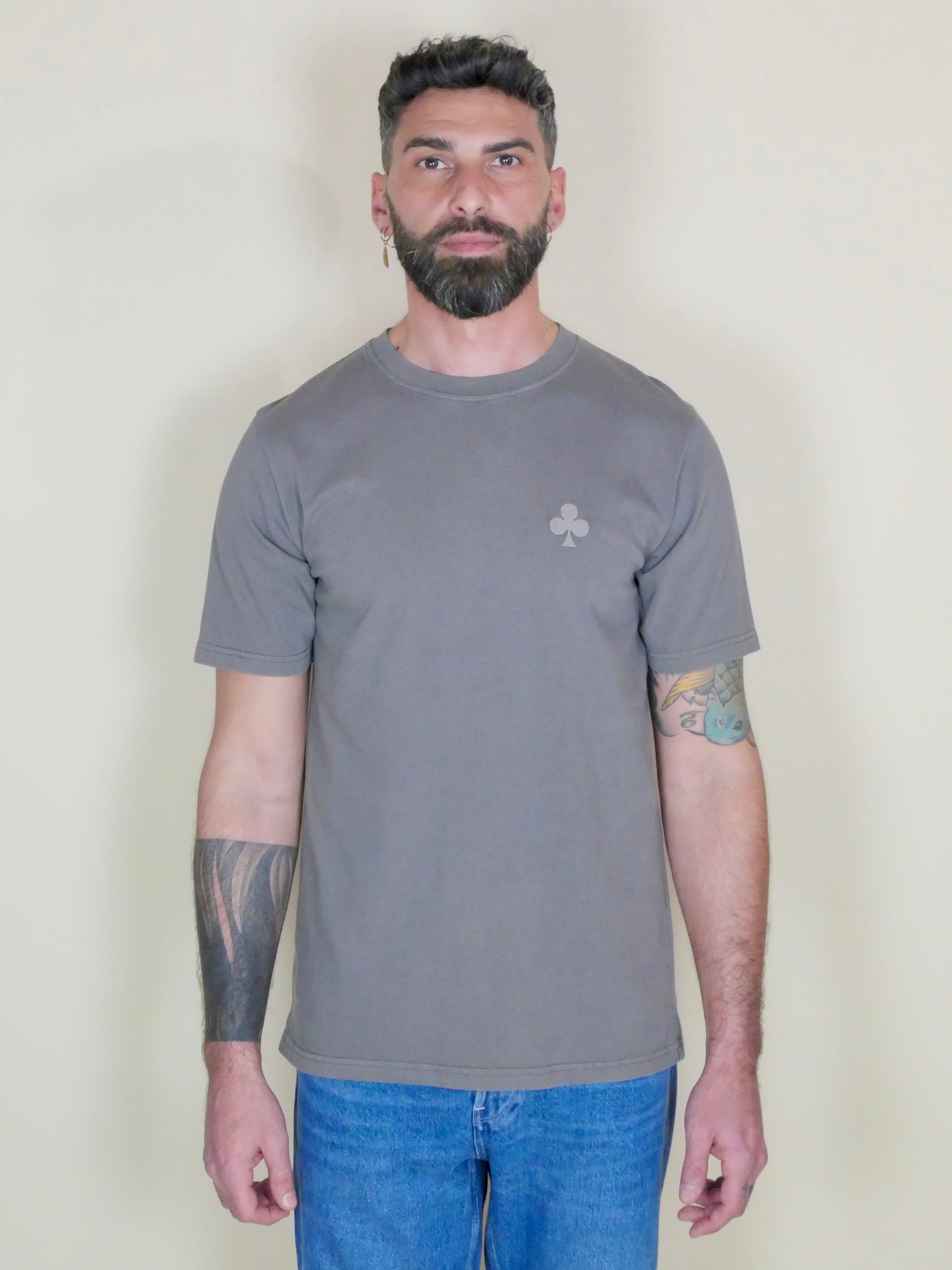 monsieurbarr t-shirt Pigment Grey unisexe, coton bio épais 240 GSM avec rendu vintage unique