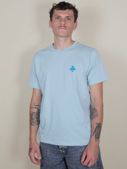 monsieurbarr t-shirt bleu ciel trèfle brodé turquoise 