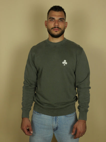 Sweatshirt Kaki Vintage Trèfle Brodé Beige