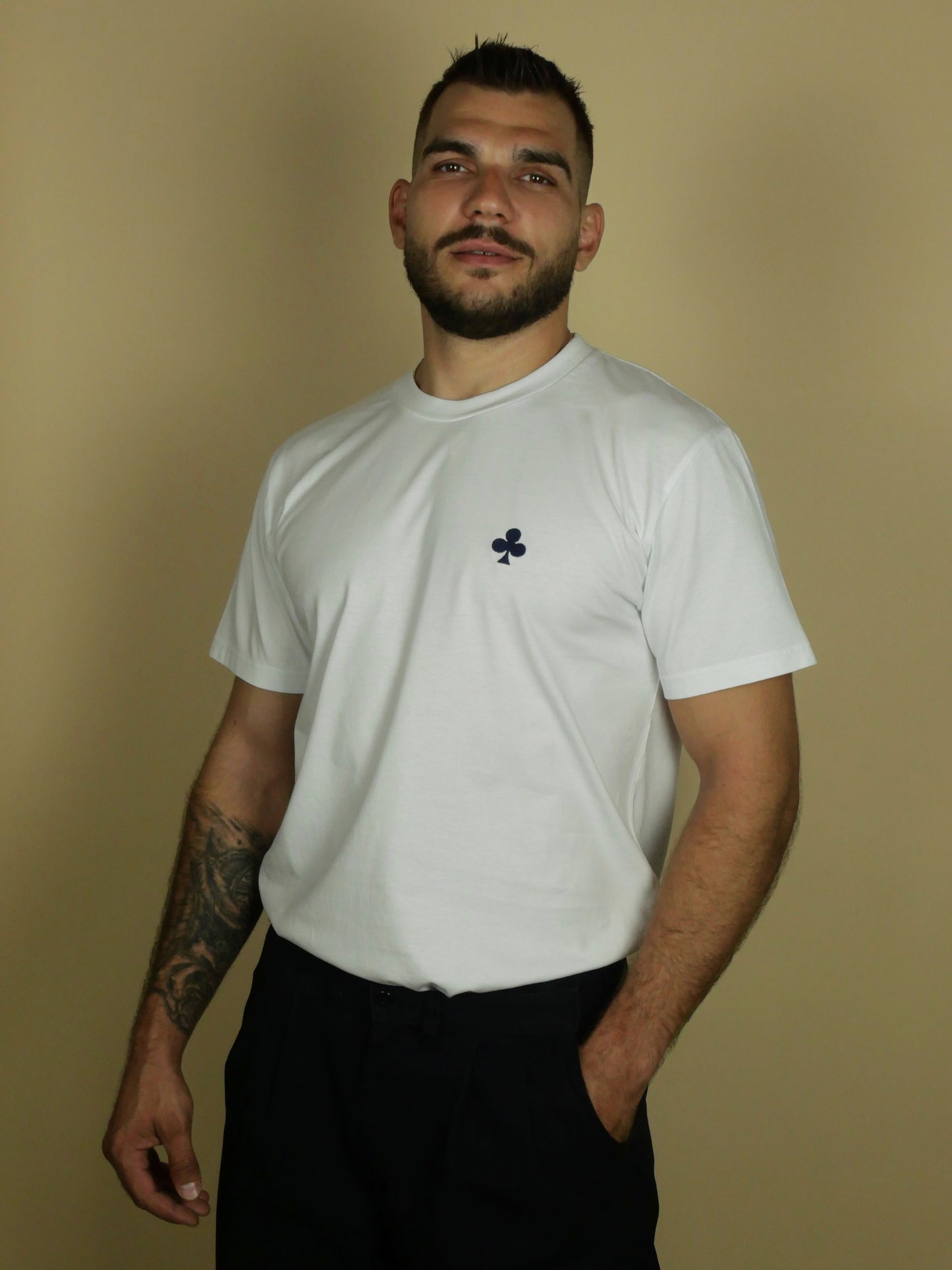 T-shirt Régulier Blanc 200 GSM Trèfle Bleu Marine