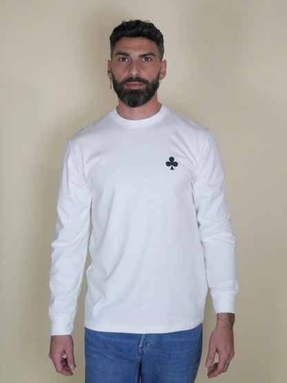 T-shirt Manches Longues Blanc – Trèfle Noir Mat