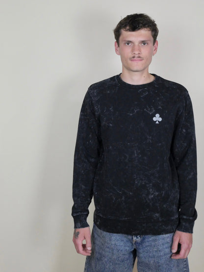 Sweatshirt  Noir Marbré Trèfle Brodé Argent