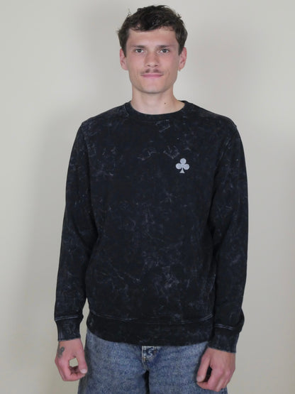 Sweatshirt  Noir Marbré Trèfle Brodé Argent