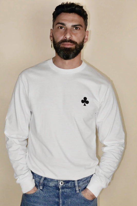 T-shirt Manches Longues Blanc – Trèfle Noir Mat