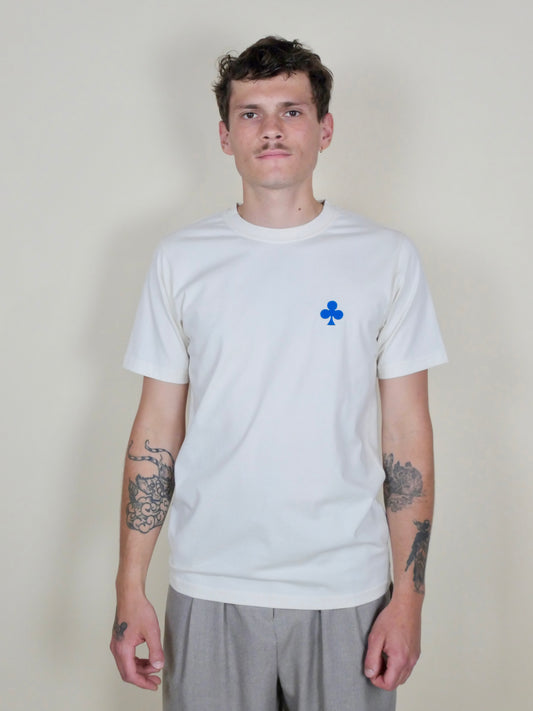 T-shirt Coton Naturel Trèfle Brodé Bleu