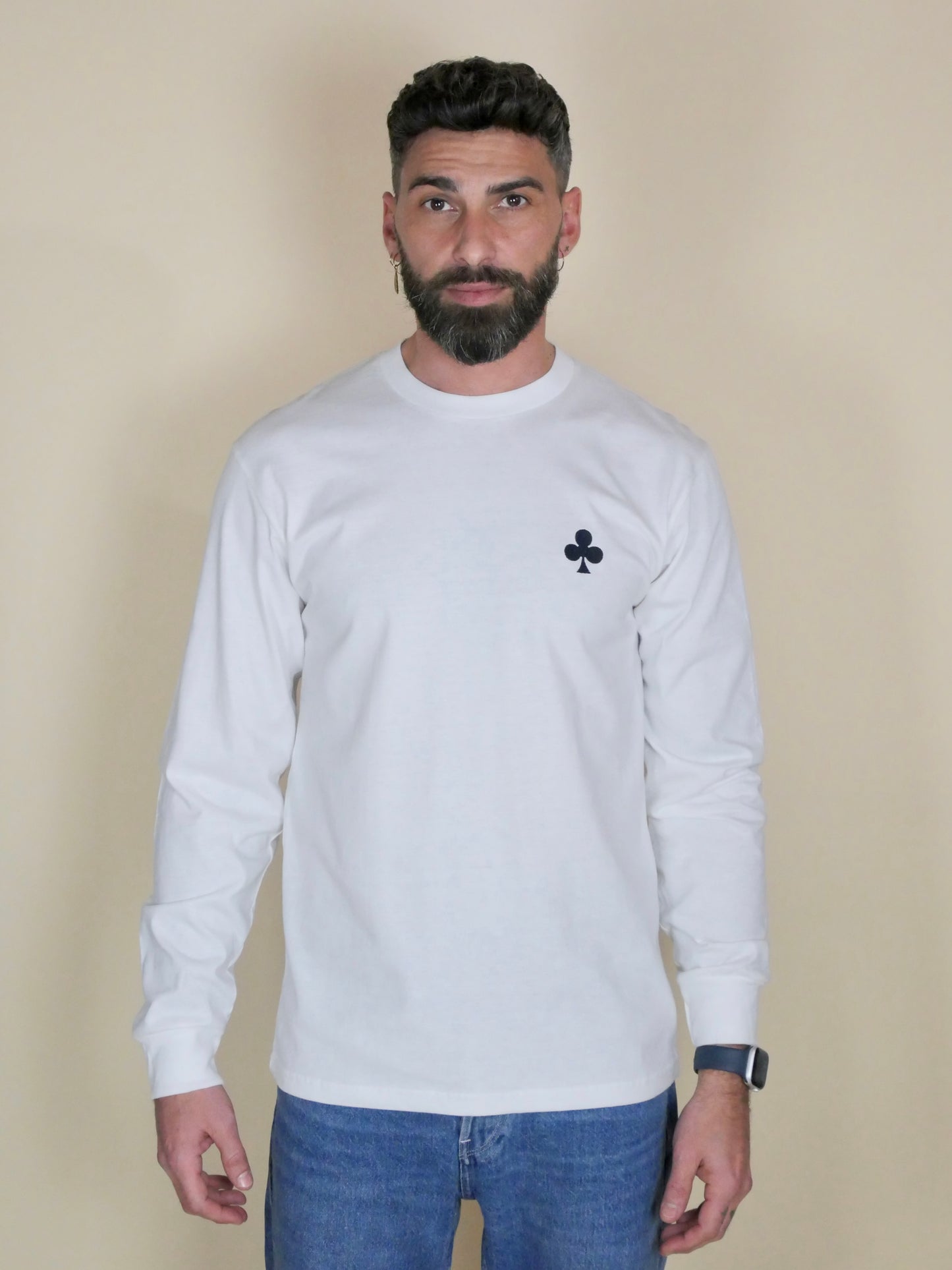 T-shirt Manches Longues Blanc – Trèfle Noir Mat