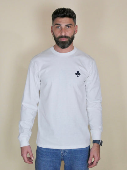 T-shirt Manches Longues Blanc – Trèfle Noir Mat