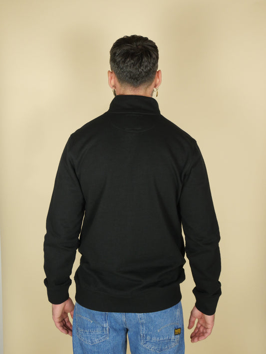 Quarter Zip Noir Trèfle Brodé Rouge