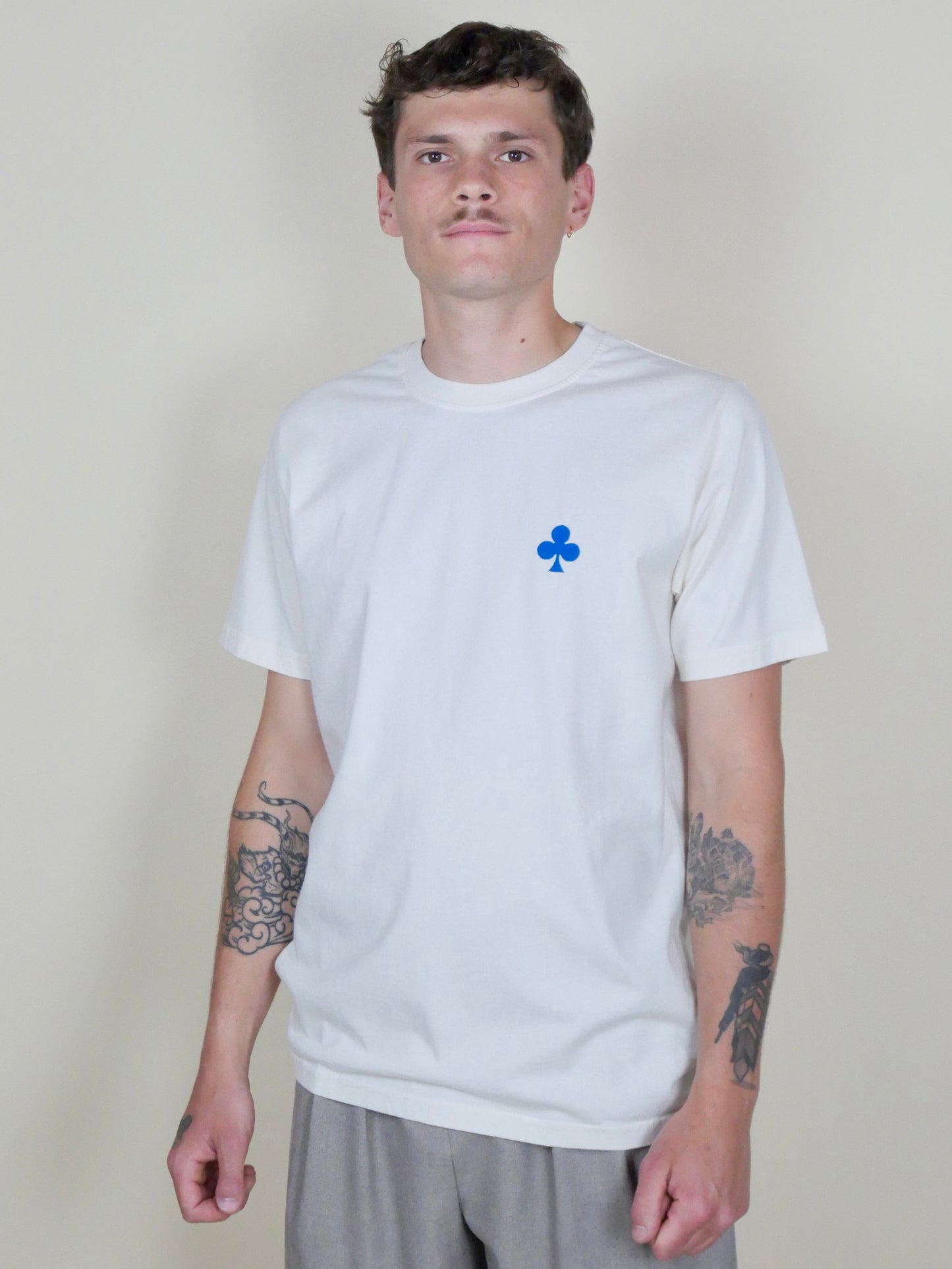 T-shirt Coton Naturel Trèfle Brodé Bleu