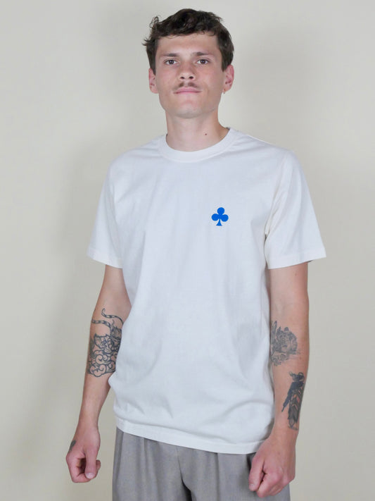 T-shirt Coton Naturel Trèfle Brodé Bleu