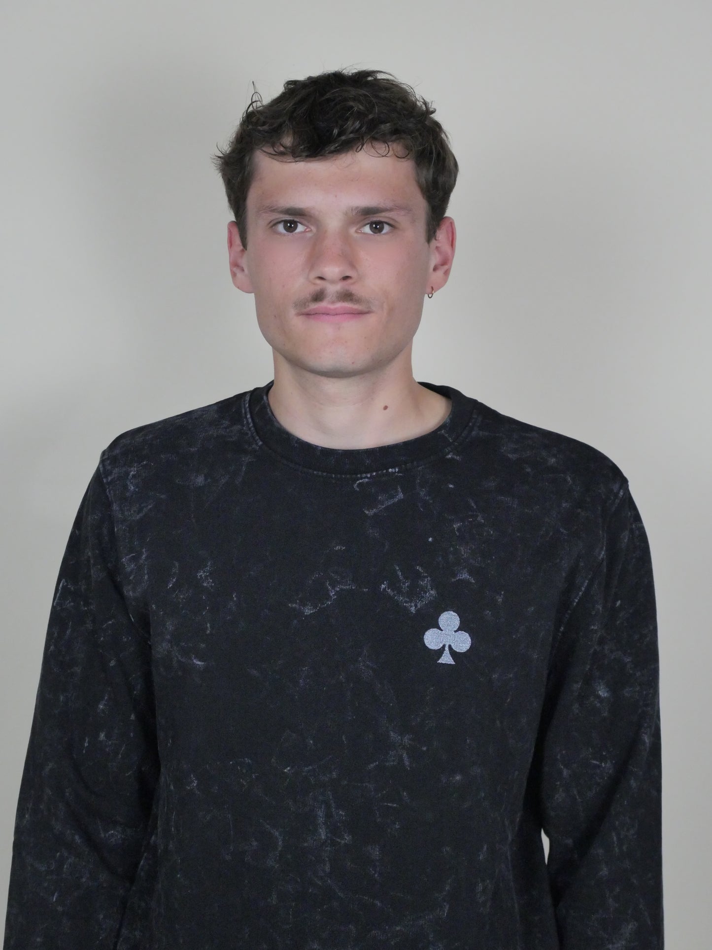 Sweatshirt  Noir Marbré Trèfle Brodé Argent