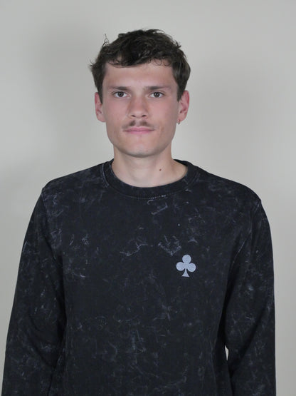 Sweatshirt  Noir Marbré Trèfle Brodé Argent