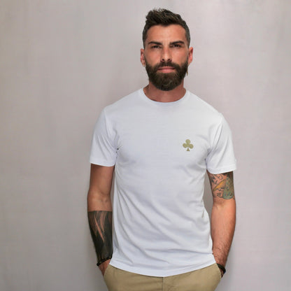 monsieurbarr t-shirt blanc bio broderie trèfle côté coeur kaki