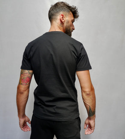 monsieurbarr t-shirt bio noir logo poitrine trèfle effet velours  fabriqué au Portugal